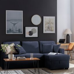 Habitat Reagan Right Hand Storage Chaise Sofa Bed - Navy - thumbnail 1