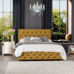 LLB Luna Velvet Double Ottoman Bedframe - Ochre