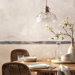 Habitat Vanern Dimple Glass & Wood Pendant Light - Clear - thumbnail 1
