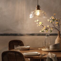Habitat Vanern Dimple Glass & Wood Pendant Light - Clear - thumbnail 2
