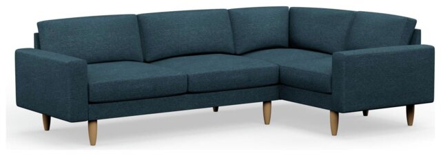 Hutch Slim Fabric Block Arm 5 Seater Corner Sofa-Aegean Blue - image 1