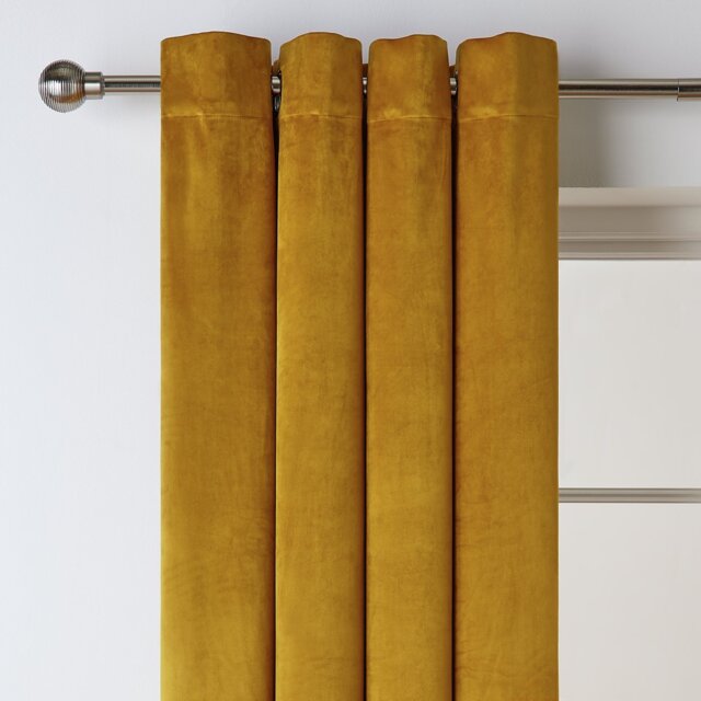 Habitat Dimout Velvet Eyelet Curtains - Mustard - 229x229cm - image 1