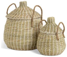 Habitat Pack of 2 Seagrass Lidded Round Basket - Natural