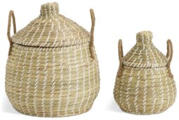 Habitat Pack of 2 Seagrass Lidded Round Basket - Natural - thumbnail 2
