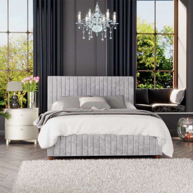 LLB Estella Velvet Double Ottoman Bedframe - Silver - image 1
