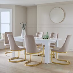 Argos Home Miami Extending White Dining Table&6 Beige Chairs - thumbnail 1