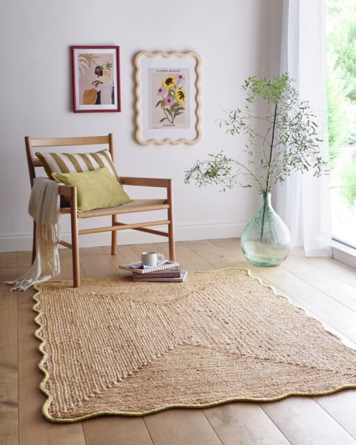 Origin Jute Scalloped Edge Yellow Short Pile Rug - 120x170cm - image 1