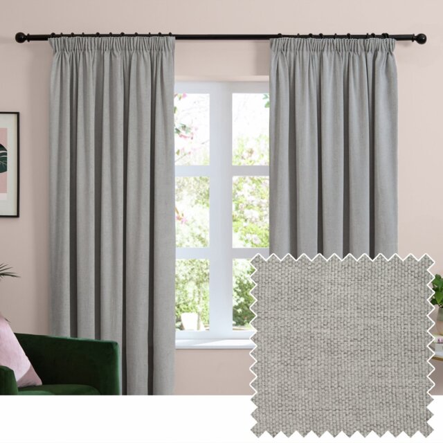 Furn Soft Chenille Blackout Pencil Pleat Curtains - Silver - 168x137cm - image 1