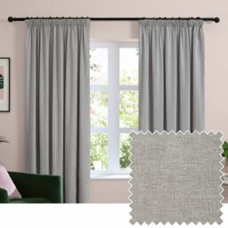 Furn Soft Chenille Blackout Pencil Pleat Curtains - Silver - 168x137cm - thumbnail 1
