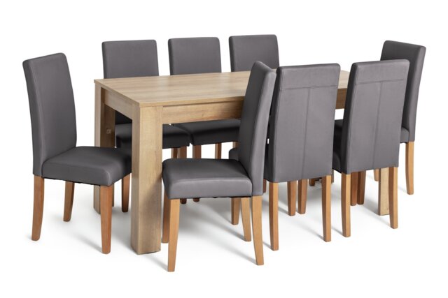 Argos Home Miami Extend Oak Dining Table & 8 Charcoal Chairs - image 1