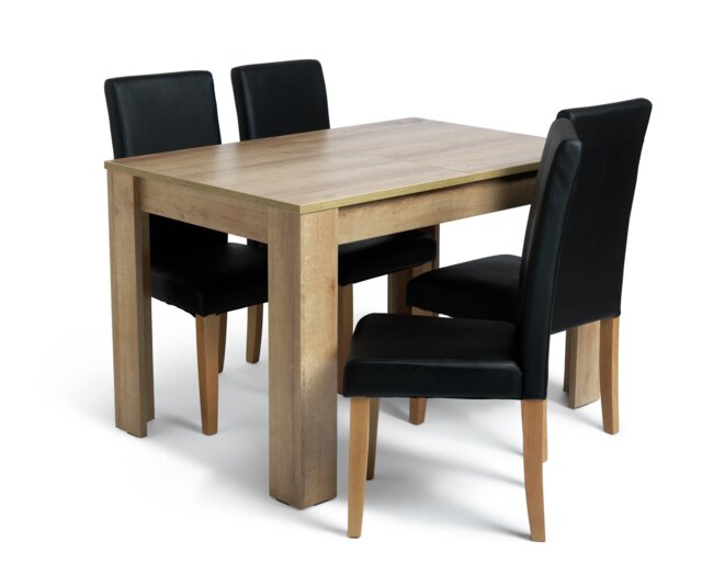 Argos Home Miami Extending Oak Dining Table & 4 Black Chairs - image 1
