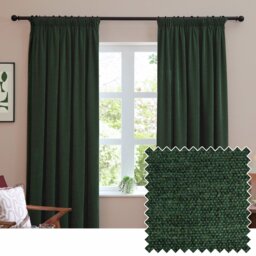 Furn Soft Chenille Blackout Pencil Pleat Curtains - Green - 117x183cm - thumbnail 1