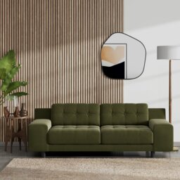 Habitat Hendricks Velvet 3 Seater Sofa - Green - Black Leg - thumbnail 2