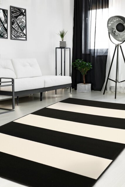 Homemaker Maestro Bold Stripe Black Cut Pile Rug - 160x230cm - image 1