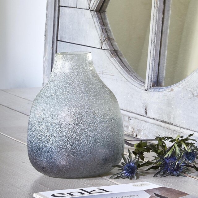 Ivyline Verre Round Atlantic Frosted Glass Vase - Blue - image 1