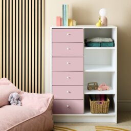 Argos Home Kids Malibu 6 Drawer Chest - Pink & White - thumbnail 1