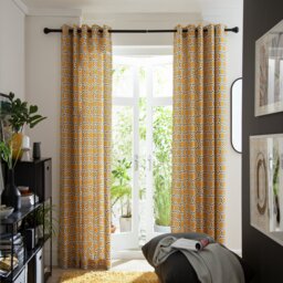 Habitat Geometric Eyelet Curtains - Yellow - 117x137cm - thumbnail 1