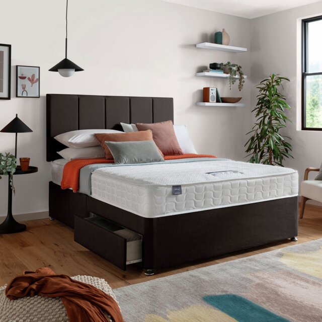 Silentnight Hatfield Memory Small Double 2 Drawer Divan Bed - Charcoal - image 1