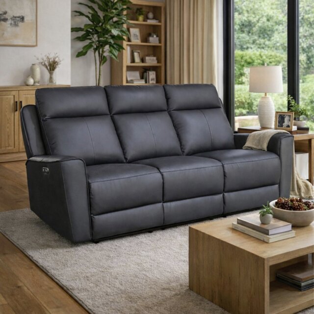 Aspire Elmhurst Leather 3 Seater Power Recliner Sofa - Charcoal - image 1