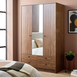 Argos Home Malibu 3 Door 4 Drawer Mirror Wardrobe - Walnut - thumbnail 1