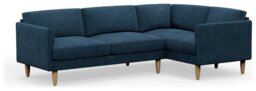 Hutch Slim Velvet Curve Arm 5 Seater Corner Sofa - Ink Blue - thumbnail 1