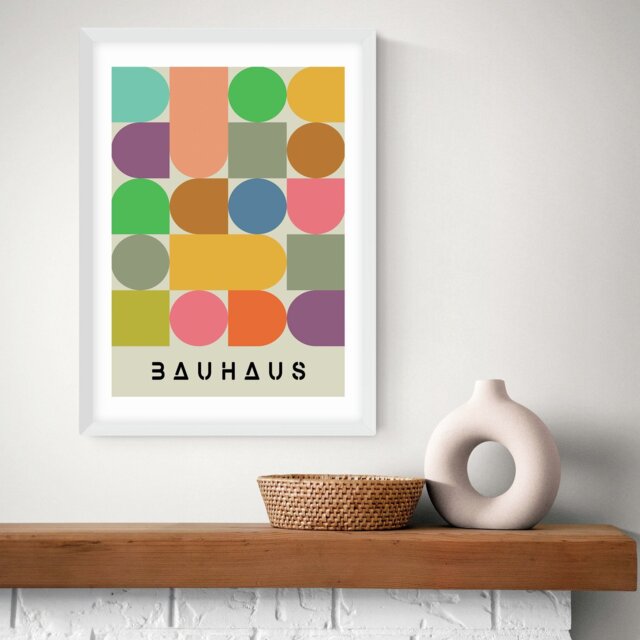 East End Prints Colourful Bauhaus White Frame Art Print - A2 - image 1