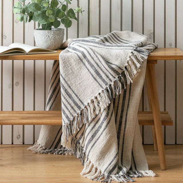 Habitat Yarn Dye Stripe Throw - Natural - 125x150cm - image 1
