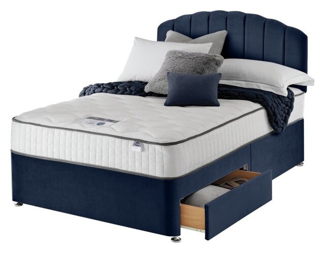 Silentnight Middleton Double Memory 2 Drawer Divan Bed- Blue - image 1