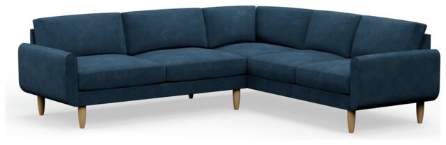 Hutch Velvet Round Arm 6 Seater Corner Sofa - Ink Blue - image 1