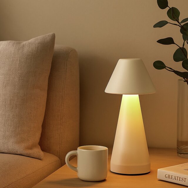 Searchlight Metal Rechargeable Cone LED Table Lamp - Cream - image 1