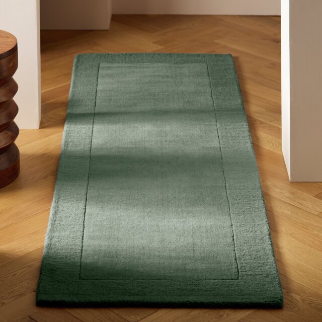 Habitat Simple Border Green Wool Runner - 66x200cm - image 1