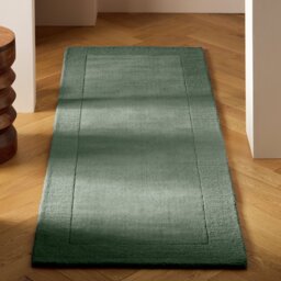 Habitat Simple Border Green Wool Cut Pile Runner - 66x200cm - thumbnail 1