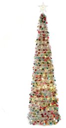 Premier Decorations 6ft Pop Up Slim Christmas Tree - Silver - thumbnail 1