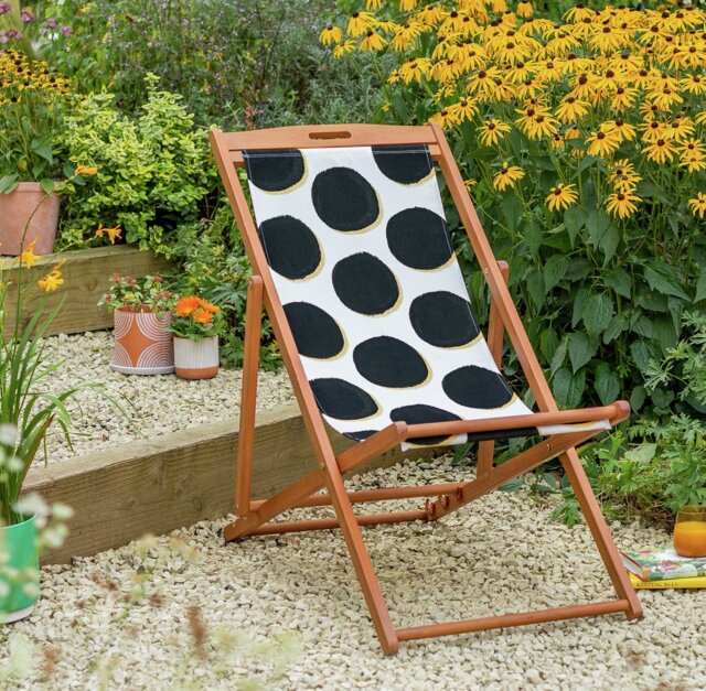Habitat Folding Wooden Garden Deck Chair - Black & White - image 1