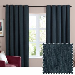 Furn Soft Chenille Blackout Eyelet Curtains - Navy Blue - 229x183cm - thumbnail 1