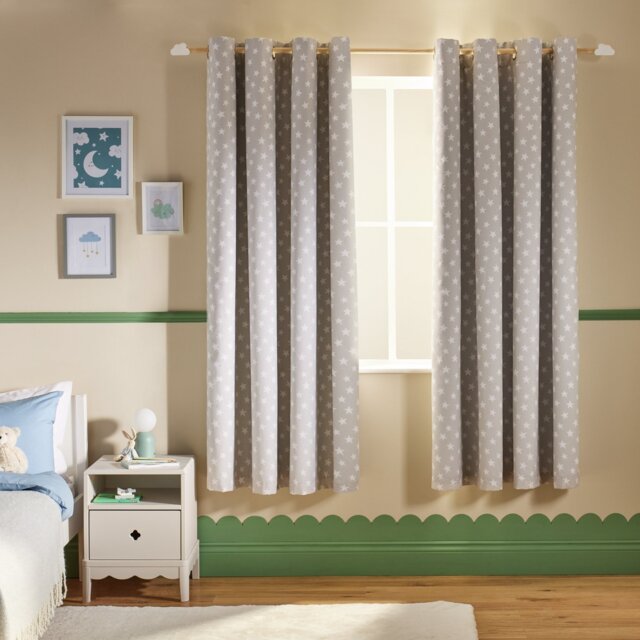 Argos Home Kids Star Eyelet Blackout Curtains - Grey - 168x183cm - image 1
