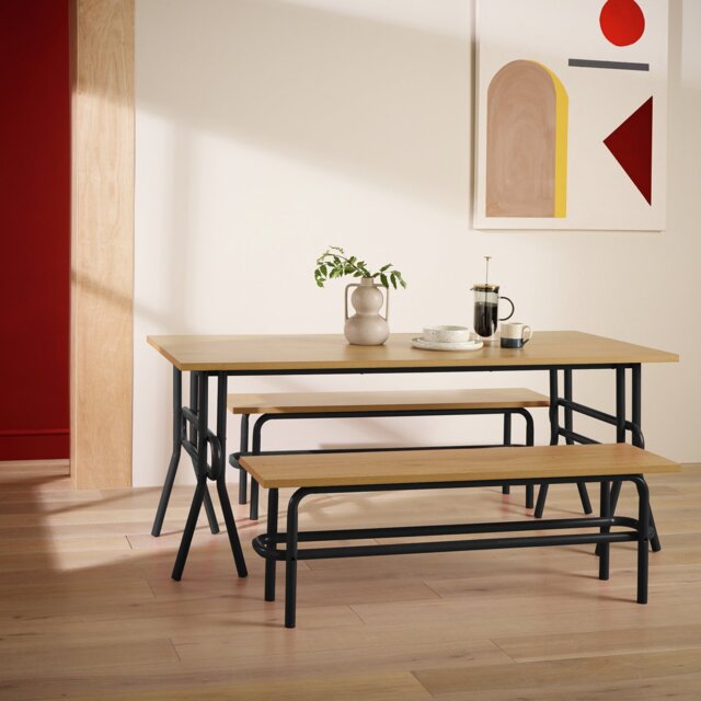 Habitat Ballon Black Dining Table & 2 Black Benches - image 1