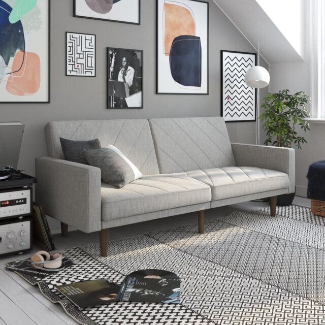 Dorel Paxson Fabric Small Double Sofa Bed - Light Grey - image 1