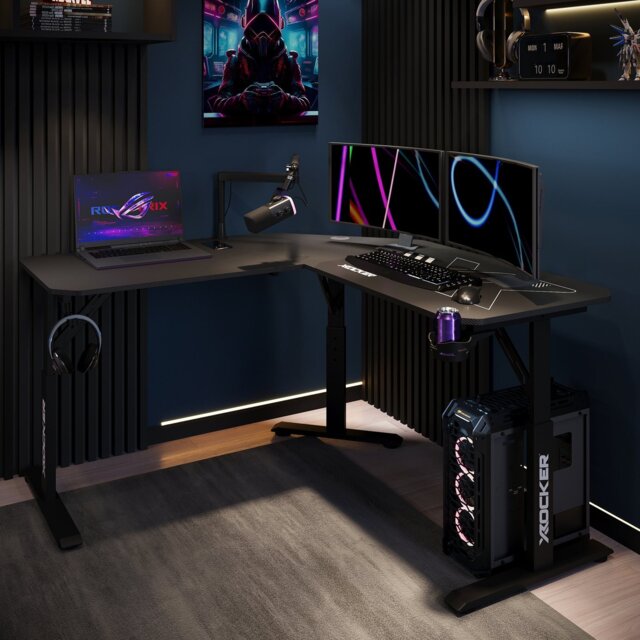 X Rocker Cougar Height Adjustable Corner Gaming Desk - Black - image 1
