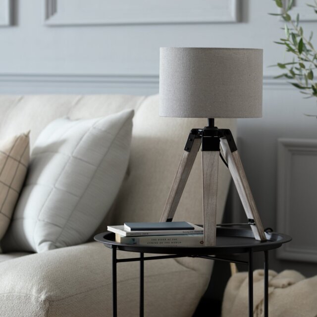 Argos Home Lyle Wooden 46cm Tripod Table Lamp - Grey - image 1