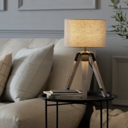 Argos Home Lyle Wooden 46cm Tripod Table Lamp - Grey - thumbnail 2