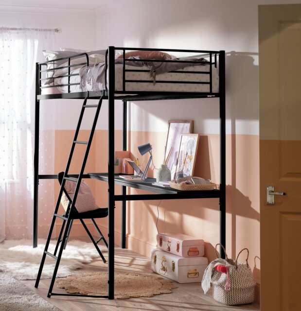 Habitat Riley High Sleeper Metal Bed Frame & Desk-Black - image 1