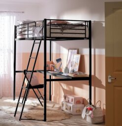 Habitat Riley High Sleeper Metal Bed Frame & Desk-Black - thumbnail 1