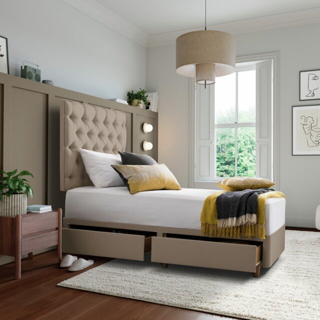 Silentnight Sassaria Single 2 Drawer Divan Bed - Sandstone - image 1