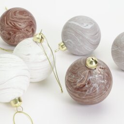 Habitat Pack of 6 Marbled Christmas Baubles -Brown and Cream - thumbnail 2