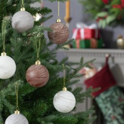 Habitat Pack of 6 Marbled Christmas Baubles -Brown and Cream - thumbnail 1