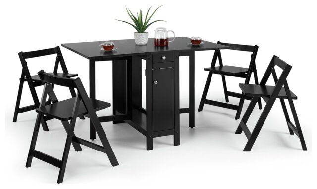 Julian Bowen Savoy Ext Natural Dining Table & 4 Black Chairs - image 1