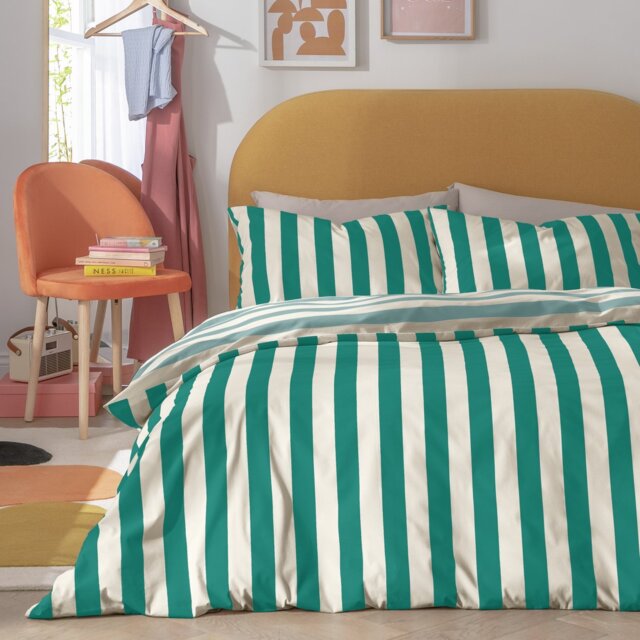 Habitat Stripe Green and White Bedding Set - Single - image 1