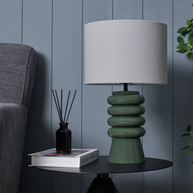 BHS Quad Ribbed Glass Table Lamp - Green - image 1