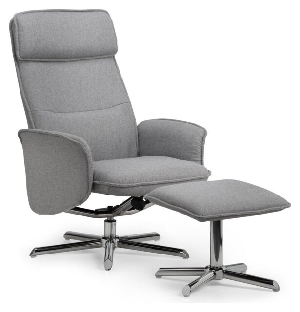 Julian Bowen Aria Fabric Recliner Chair with Footstool- Grey - image 1